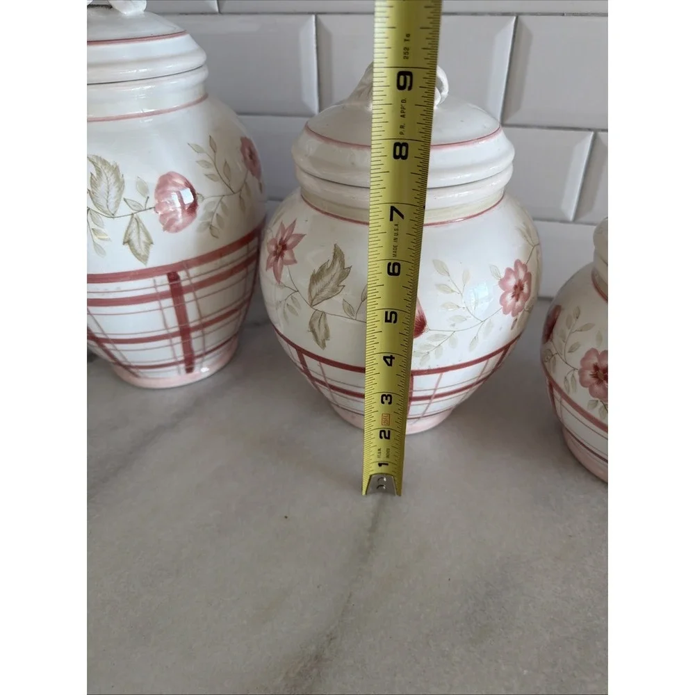 Vintage Waverly Norfolk Rose Hand Painted 3 Piece Canister Set GW0002